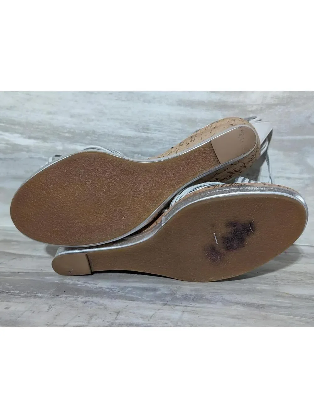 Marshall Fields  Silver Woven Strap Cork Wedge Sandals Sz 10M